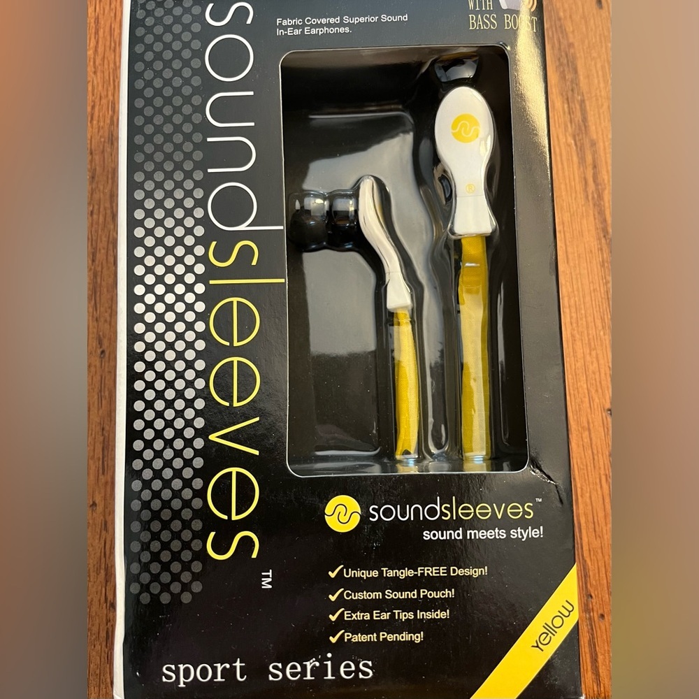 Soundsleeves, fabric covered in-ear earphones, yellow